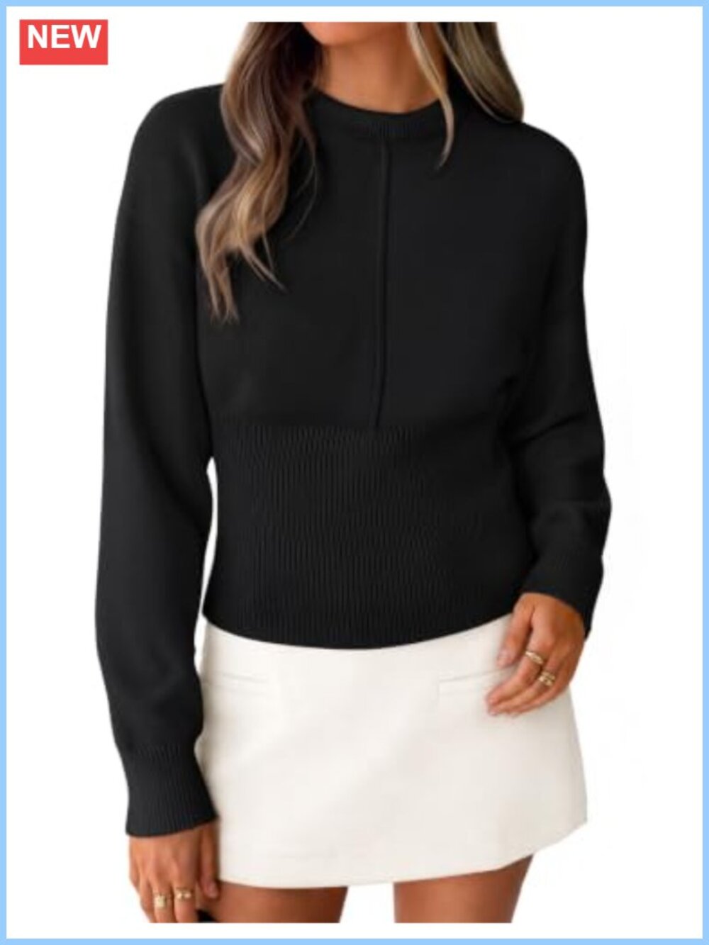 Women's Ribbed Knit Cinched Waist Crewneck Pullover Sweater Long Sleeve Slim Fit